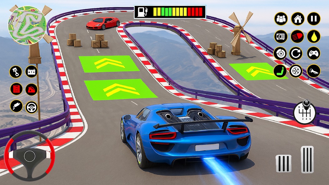 Car performing a jump on a mega ramp track